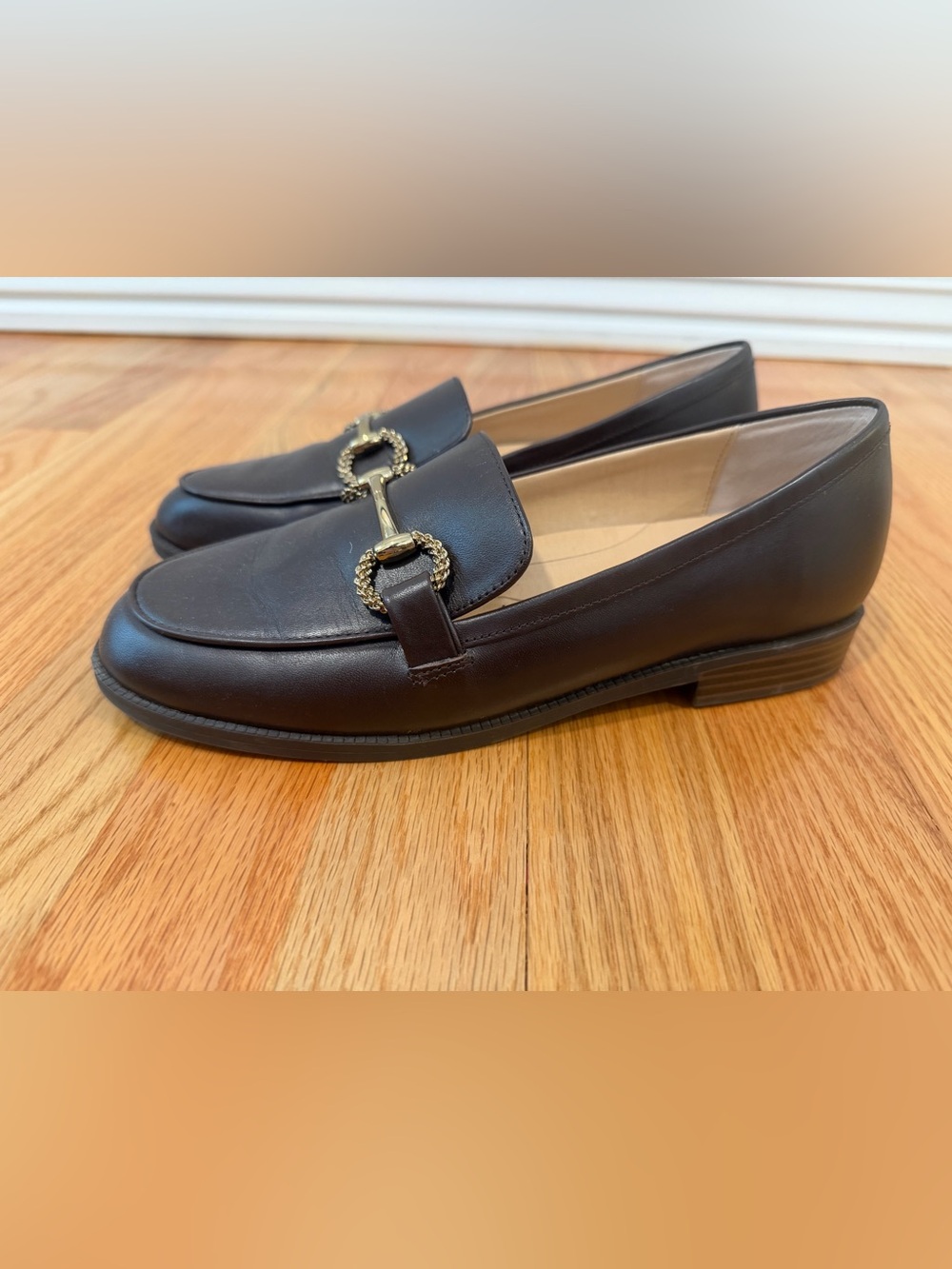 Alex Marie Leather Horsebit Loafers Brown Gold 8.5